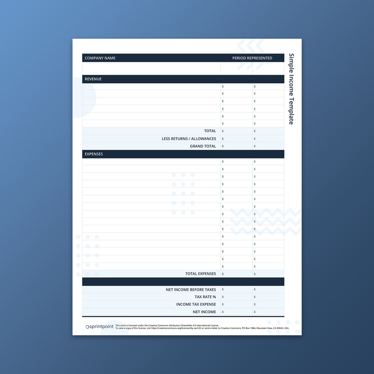 Income Statement Quicksheet by Sprintpoint