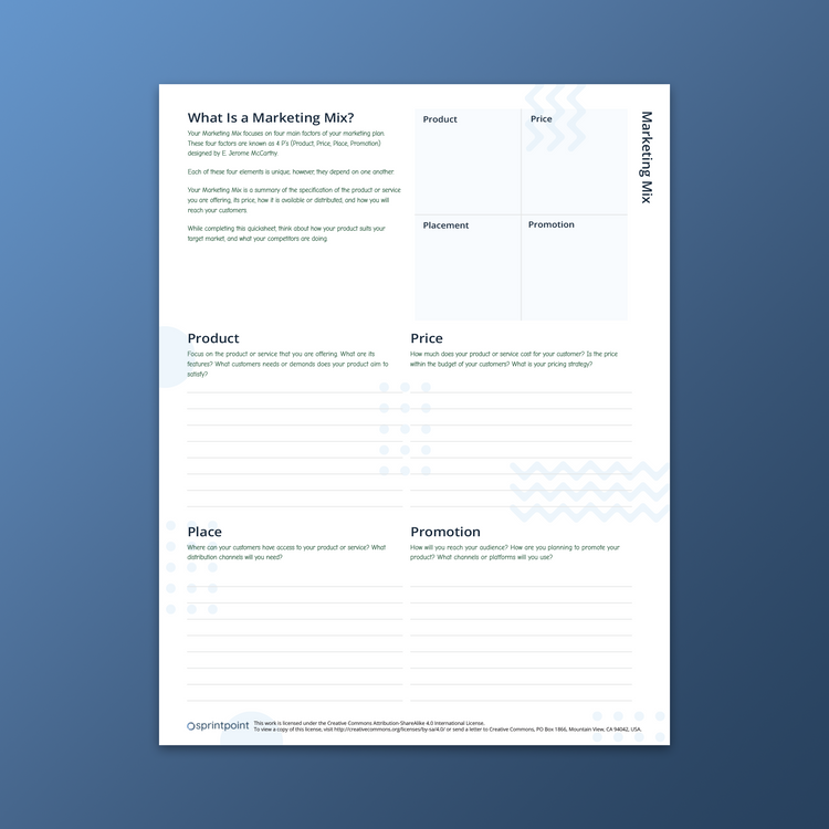 Marketing Mix Quicksheet by Sprintpoint