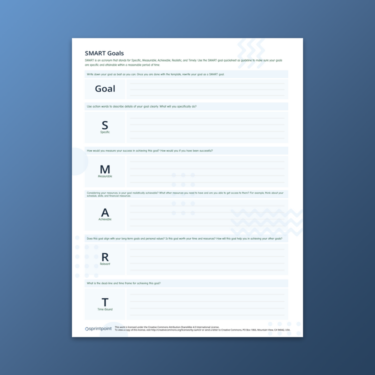 SMART Goals Quicksheet by Sprintpoint