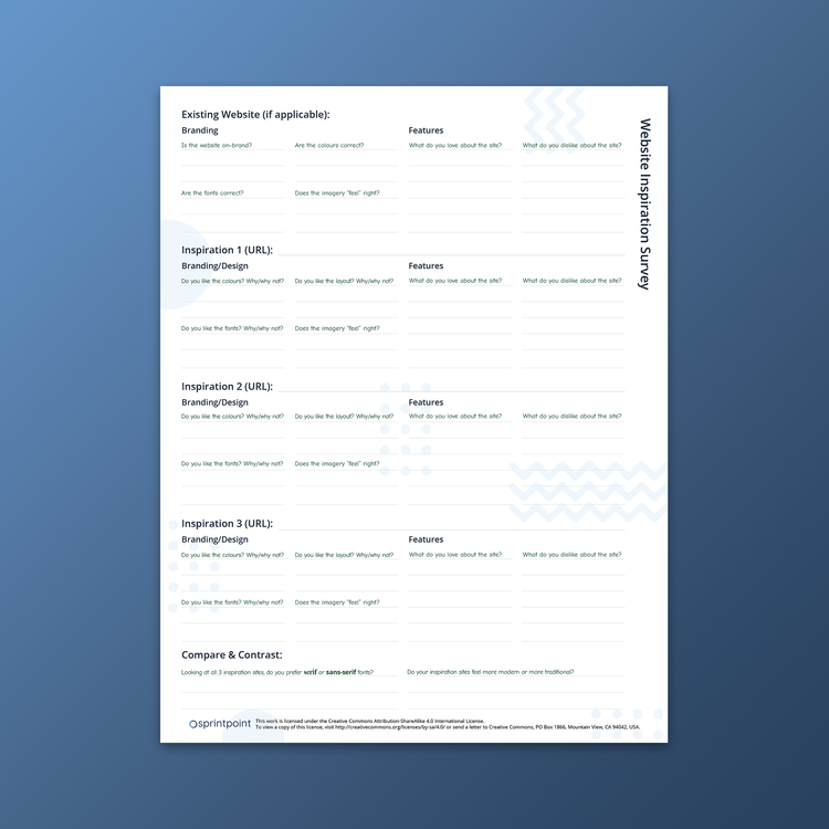 Website Inspiration Survey Quicksheet by Sprintpoint