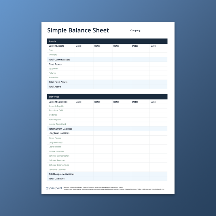 Simple Balance Sheet by Sprintpoint